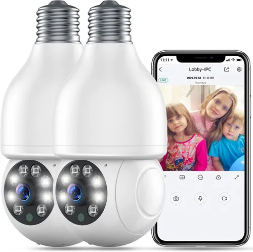 Cámara de seguridad con bombilla WiFi de 2.4 GHz, cámara de enchufe de luz de 1080P, cámara de seguridad inalámbrica para interiores y exteriores,