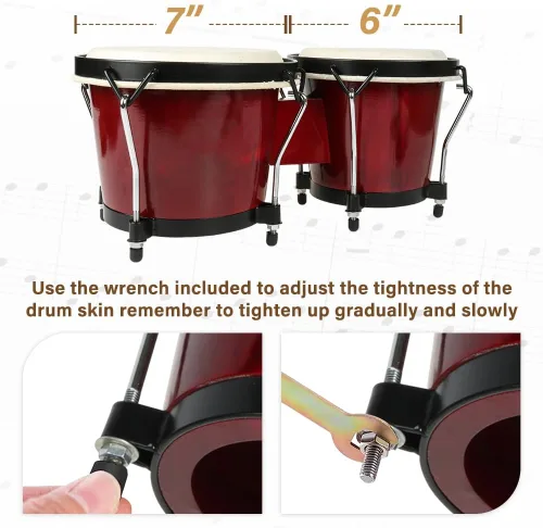 Miniatura 5 de Bongo - Juego de batería para adultos, niños, principiantes, profesionales, embalaje mejorado, juego de instrumentos de percusión sintonizables de 6