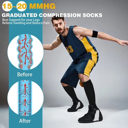 Miniatura 4 de Hillban 2 pares de calcetines de compresión anchos con cremallera de pantorrilla de talla grande de 15 a 25 Mmhg para mujeres y hombres con sobrepeso