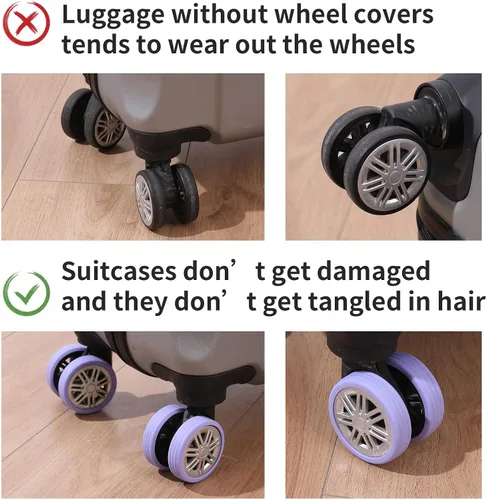 Miniatura 4 de Cubierta protectora de rueda para compartimiento de equipaje, 8 piezas, cubierta de protección silenciosa para ruedas de equipaje, fundas