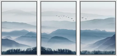 Miniatura 98 de NWT Lienzo enmarcado para pared, juego de arte en acuarela pastel, bosque de montaña oscura, naturaleza silvestre, ilustraciones de arte moderno
