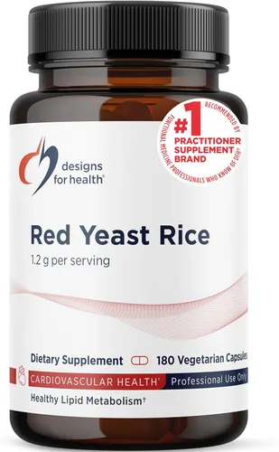 Designs for Health Cápsulas de arroz de levadura roja, 1200 mg (0.04 oz) Suplemento de arroz de levadura roja para apoyar la salud cardiovascular,