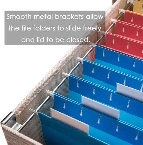 Miniatura 4 de PRANDOM Caja Organizadora de Archivos - Juego de 2 Cajas Plegables Decorativas de Lino para Almacenamiento de Archivos Colgantes con Tapas para Gris