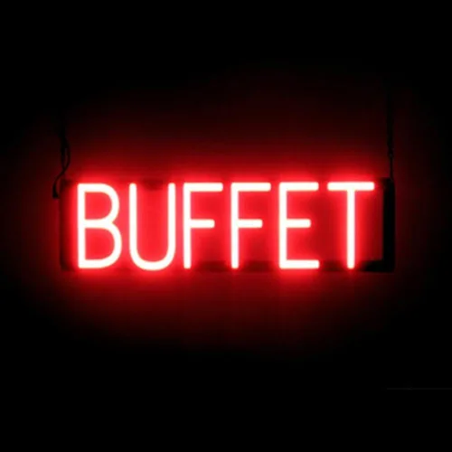 SpellBrite BUFFET Sign | Letrero relacionado con buffet con aspecto de neón, fuente de luz LED roja | 22.6 x 6.3 pulgadas Rojo