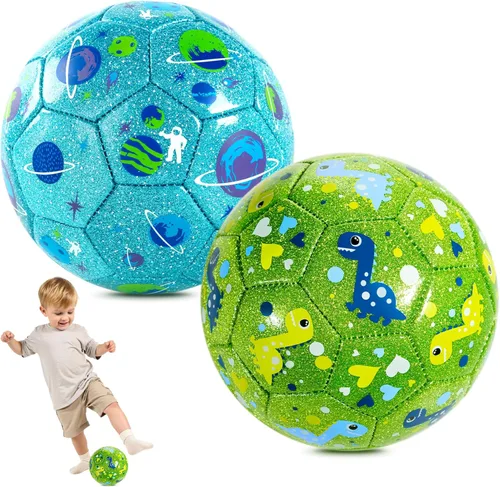 Miniatura 8 de Paquete de 2 pelotas de fútbol para niños, tamaño 2/talla 3, bolas de fútbol para niños, bolas de dibujos animados para niños con bomba, bolsa