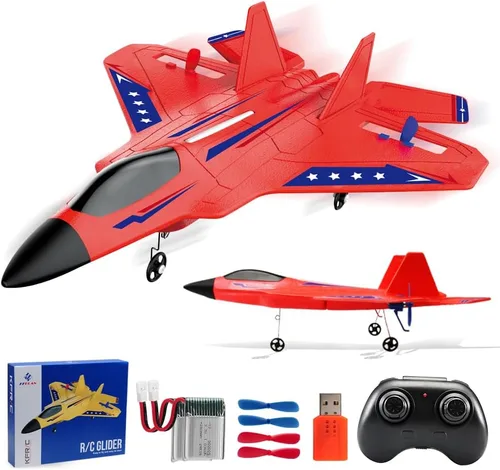 Miniatura 11 de Fremego Avión RC F22 de 2.4GHz con Control Remoto con Estabilizador Giroscópico, Luces LED y Baterías Duales, Planeador RC de Vuelo Fácil
