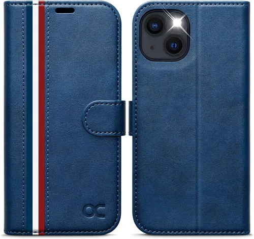 Miniatura 9 de OCASE Funda tipo cartera compatible con iPhone 13, de piel sintética con tapa tipo folio, con tarjetero, bloqueo RFID, soporte