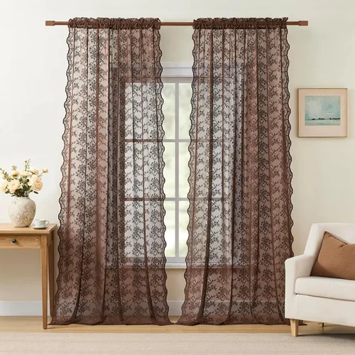 Miniatura 90 de YJ YANJUN Cortinas traslúcidas negras de 54 pulgadas de largo, panel de cortina de encaje gótico victoriano para cocina, cortinas cortas de Negro