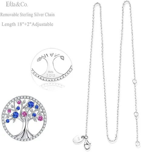 Miniatura 6 de Collar del árbol de la vida para ella, piedras natales de septiembre y octubre, zafiro azul, rosa, turmalina, joyería para mujer, joyería fina