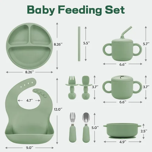 Miniatura 7 de Bufims Juego de alimentación de silicona para bebés, suministros de destete para bebés, utensilios esenciales para comer con placa de succión