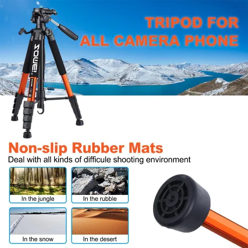 Miniatura 6 de Trípode para cámara de 74 pulgadas, trípode de soporte para cámara resistente, trípode para teléfono celular con soporte para teléfono, trípodes