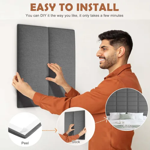 Miniatura 5 de IFNOW Cabecera tapizada para montar en la pared, paneles de pared 3D insonorizados, cabecero autoadhesivo para tamaño Queen, decoración del hogar
