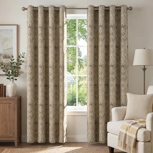 Miniatura 33 de jinchan Cortinas opacas de 72 pulgadas de largo, 2 paneles de medallón de damasco azul, cortinas de ventana para dormitorio, con ojales, aislamiento
