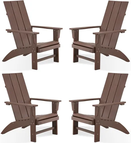 Miniatura 27 de Psilvam Silla Adirondack, silla para hoguera de madera de polietileno de gran tamaño con soporte para tazas, sillas de patio de soporte de 350 Negro