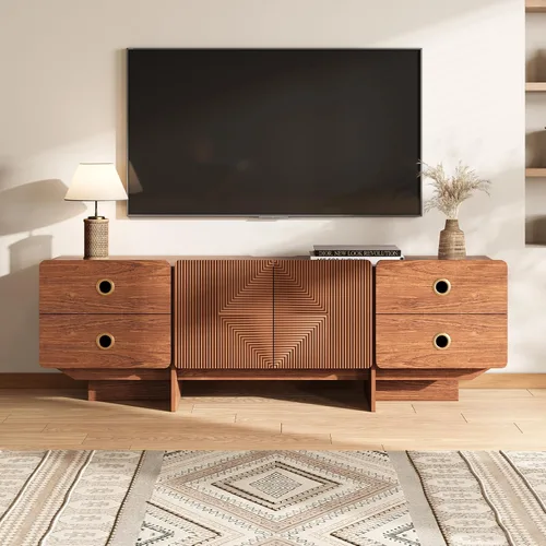 Miniatura 8 de JOINICE Soportes de TV acanalados de 66" para sala de estar, consolas de TV modernas de mediados de siglo para TV de 75 pulgadas, centro