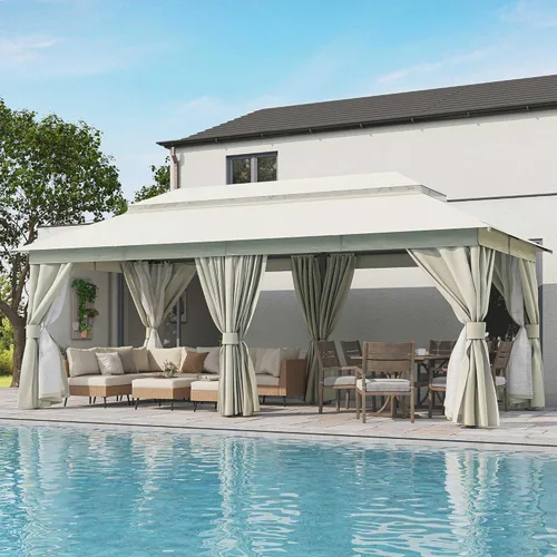 Miniatura 12 de LAUSAINT HOME 8'x8' Outdoor Gazebo, Metal Frame Heavy Duty Patio Canopy Tent Shelter with Double Roofs, Mosquito Nettings and Privacy Screens for