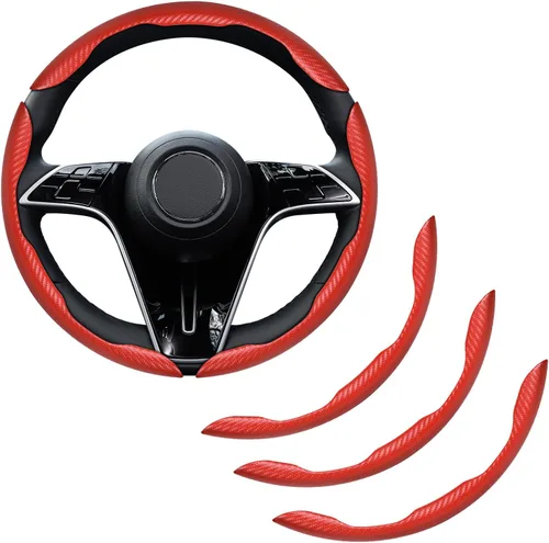 Miniatura 7 de funda segmentada de 3 piezas para volante de automóvil, protector antideslizante de volante de cuero de fibra de carbono, funda antideslizante