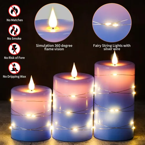 Miniatura 7 de Upinmz Velas parpadeantes sin llama con cadena de luces integradas, velas que funcionan con pilas con control remoto y temporizador, velas LED