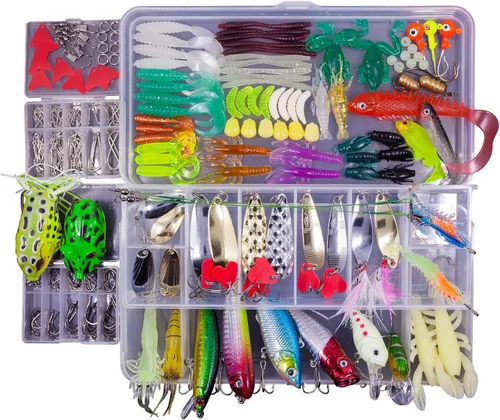 Kit de señuelos de pesca de agua dulce, aparejos de pesca. Caja de aparejos que incluye cebos tipo crankbait, señuelos de superficie, jigs, cucharas
