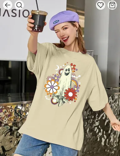 Miniatura 4 de Camiseta de Halloween para mujer, diseño de calabaza King, camiseta de personajes de cara para fiesta de Halloween
