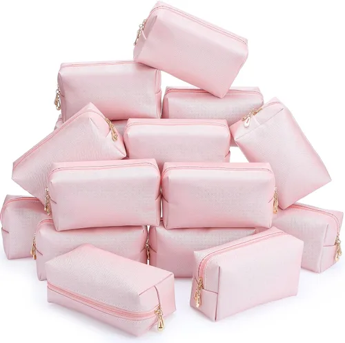 Miniatura 9 de 20 bolsas de maquillaje de piel sintética con cremallera, bolsas de maquillaje impermeables, contenedor de belleza para mujeres, regalos de Negro