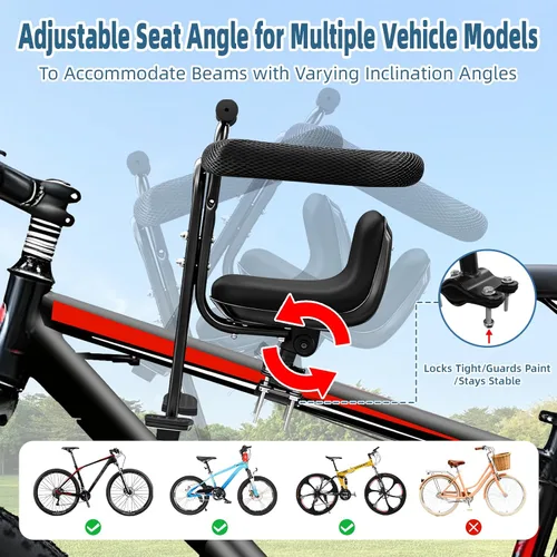 Miniatura 6 de Asiento de bicicleta infantil montado en la parte delantera para adulto MTB, portabicicletas interactivo para niños con barandilla completa, pedales