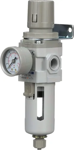 Miniatura 3 de PneumaticPlus SAW300-N03BG Filtro Regulador de Aire Comprimido Combo Piggyback 3/8" NPT - Tazón de Polímero, Drenaje Manual, Soporte, Manómetro