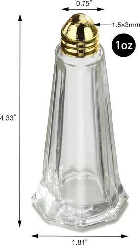 Miniatura 3 de New Star Foodservice Juego de 12 saleros y pimenteros de torre de cristal, 1 oz, cocteleros de vidrio transparente con tapas chapadas en oro