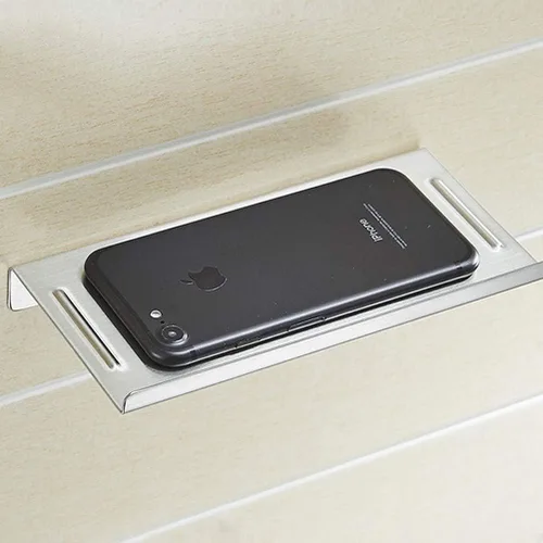 Aothpher Estante de acero al carbono montado en la pared para el teléfono del inodoro, estilo antideslizante y acabado cepillado plateado