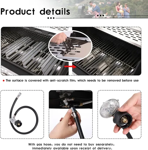 Miniatura 6 de LEISU Parrilla de gas propano de 4 quemadores con quemador lateral y rejillas de hierro fundido, parrilla de salida de 50,0000 BTU para cocina