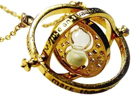 Beita Hermiones - Collar de aleación con colgante de reloj de arena giratorio para mujer y niña color dorado Zinc No es una piedra preciosa