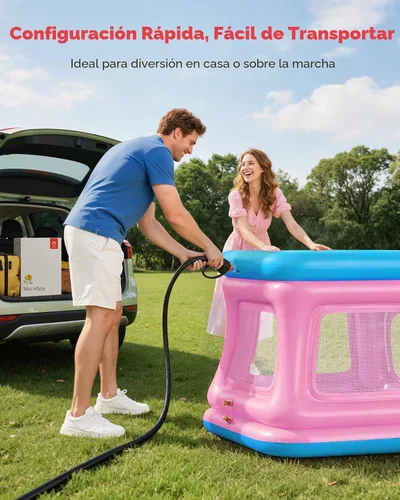 Miniatura 7 de QPAU Casa inflable 3 en 1 para niños pequeños de 1 a 3 años, piscina de pelotas y trampolín, casa inflable con red de seguridad, gorila de burbujas