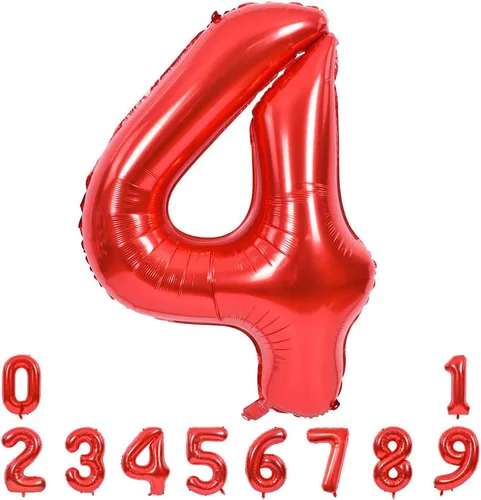 Miniatura 16 de TONIFUL Globos rojos de números grandes de 40 pulgadas del 0 al 9, número 0 digital 0 de papel de aluminio de helio, globos de número grande