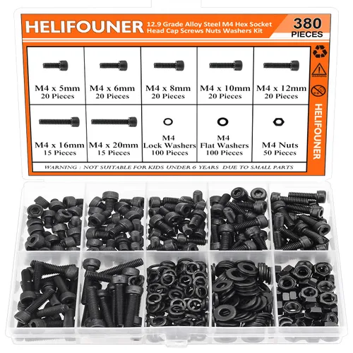 Miniatura 24 de HELIFOUNER 560 piezas M3 x 0.157 in, 0.236 in, 0.315 in, 0.394 in, 0.472 in, 0.630 in, 0.787 in, cabeza hexagonal, tornillos, arandelas, tuercas