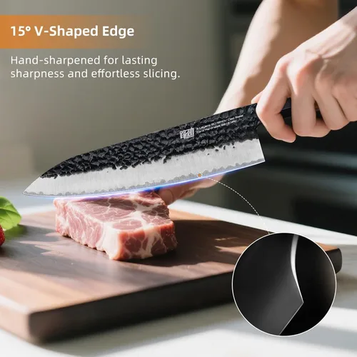 Miniatura 7 de FINDKING Dynasty Series - Cuchillo de chef japonés, cuchillo de cocina profesional, hoja de acero de alto carbono 9Cr18MoV, mango octogonal