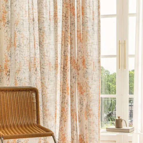 Miniatura 17 de SUOUO Cortinas blancas semitransparentes con hojas azules para dormitorio, comedor, sala de estar, lino texturizado de 84 pulgadas de largo