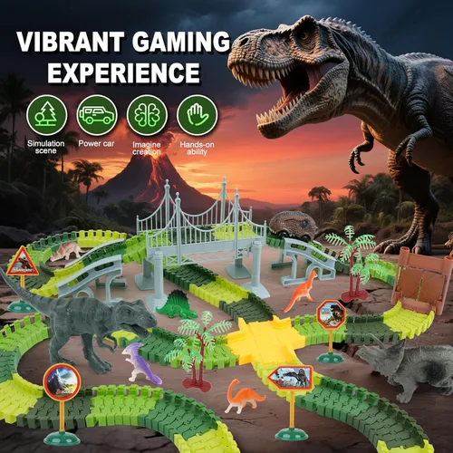 Miniatura 2 de Pista de carreras de dinosaurios para niños - Regalos de cumpleaños para niños de 3, 4, 5, 6, 7 años, set de pista de autos flexible de más de 280