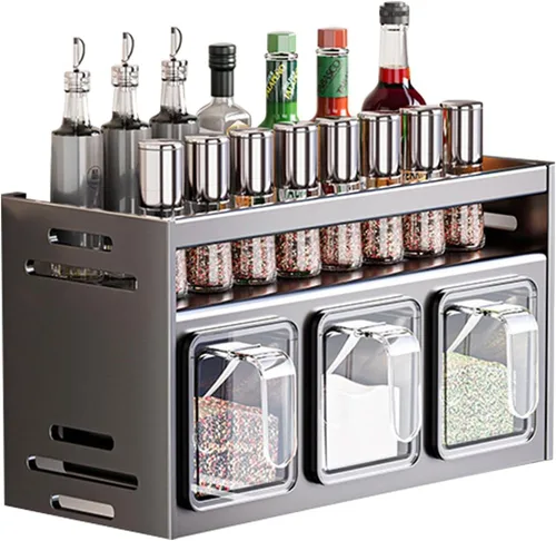 Estante de especias de cocina para colgar en la pared, caja de condimentos sobre la estufa, estante colgante para condimentos, organizador de tarros