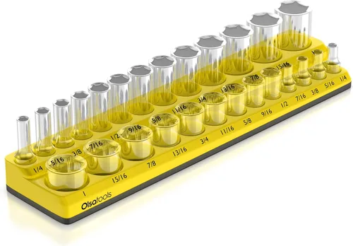 Miniatura 21 de Olsa Tools Portadados magnético, para dados métricos con cuadros de mando de 1/2 pulgada, color rojo, caben 19 dados, organizador de herramientas