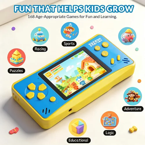 Miniatura 5 de JJFUN Consola de juegos portátil para niños: pantalla de 3.2 pulgadas, 168 juegos clásicos integrados, Plug & Play en la televisión, recargable,