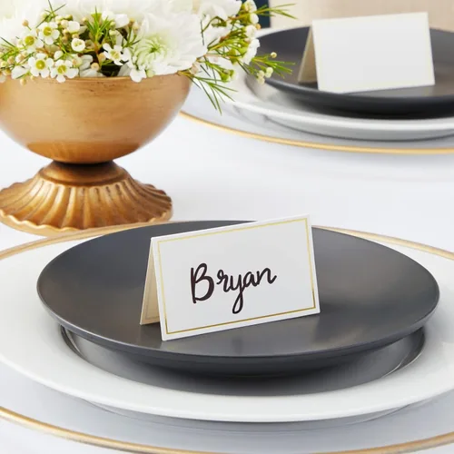 Miniatura 6 de Best Paper Greetings Tarjetas de lugar para mesa – 3.5 x 2 pulgadas plegadas, paquete de 100, blanco y dorado – Tarjetas de nombre de boda para mesa