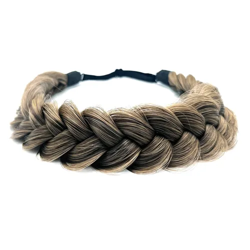 Miniatura 22 de Diadema trenzada sintética clásica de cabello con hebras anchas para boda, trenzas esponjosas desordenadas, banda para peluca, accesorio de belleza