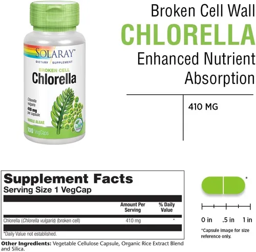 Miniatura 2 de SOLARAY Broken Cell Chlorella 410 mg Superalimento rico en nutrientes con proteínas de origen natural, vitaminas, minerales, clorofila Sin OMG