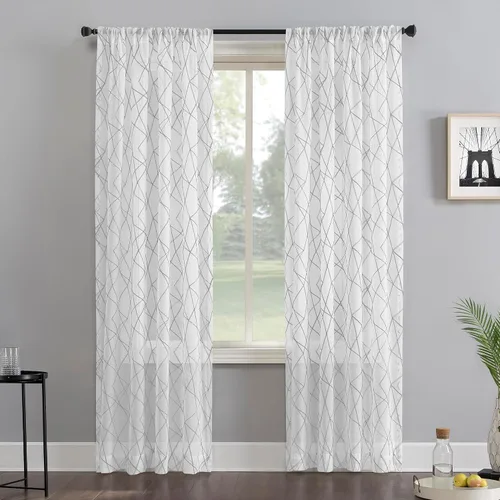 Miniatura 8 de No. 918 Petra Geometric Embroidery Semi-Sheer Rod Pocket Curtain Panel, Gray, 50" W x 96" L (1 Panel)