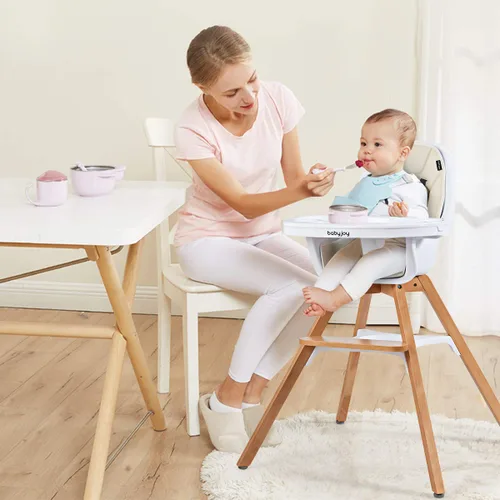 Miniatura 5 de BABY JOY Silla alta 3 en 1, silla alta convertible Baby Eat & Grow de madera, silla mecedora, asiento elevador, sillas de comedor para bebés