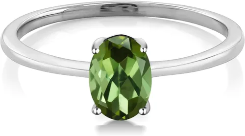 Miniatura 15 de Gem Stone King Anillo de compromiso solitario con piedra preciosa de oro blanco de 10 quilates, ovalado, 0.27 x 0.19 pulgadas, anillo de promesa