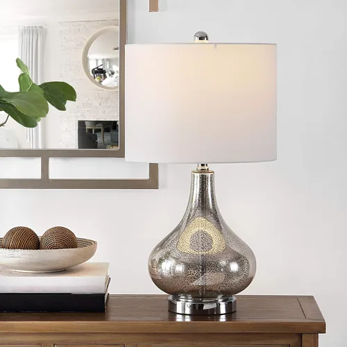 Miniatura 2 de SAFAVIEH Lighting Collection – Lámpara de mesa moderna de 24 pulgadas en color plateado con vidrio de la colección Brooks, bombilla LED incluida