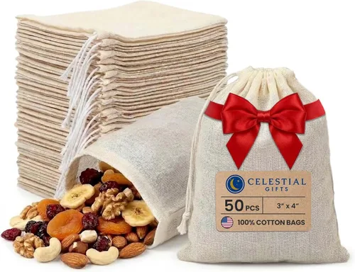 Miniatura 14 de Celestial Gifts Bolsas de muselina con cordón, 25 piezas, 3 x 4 pulgadas, 100% algodón, bolsas reutilizables para joyas, té, especias, regalos 3x4