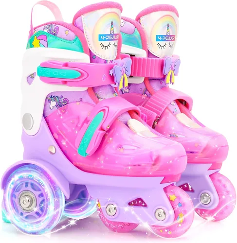 Miniatura 11 de Patines de ruedas ajustables para niños, niñas y señoras con ruedas que se iluminan con flash (edad 3-9), equilibrio de tres puntos, empaque de caja