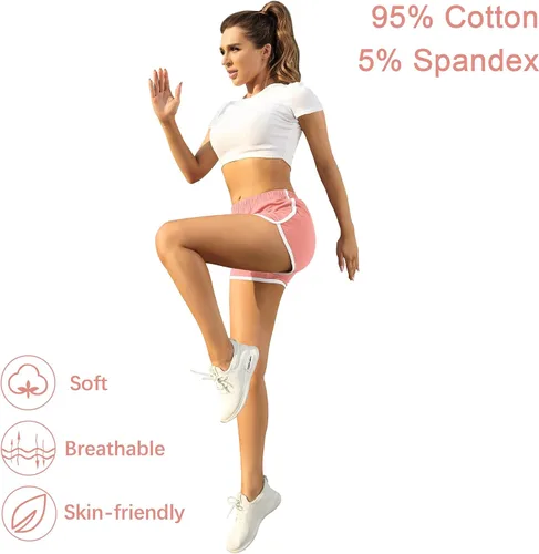 Miniatura 2 de URATOT Pantalones cortos elásticos de algodón para mujer, para gimnasio, yoga, verano, correr, danza, paquete de 2